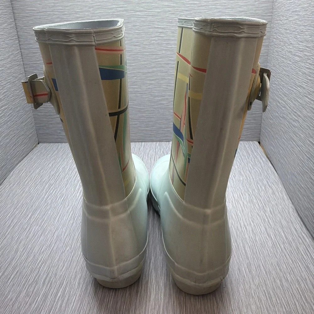 Hunter Original Short Rain Boots Tartan Plaid‎ Waterproof Wellies Womens US 7
